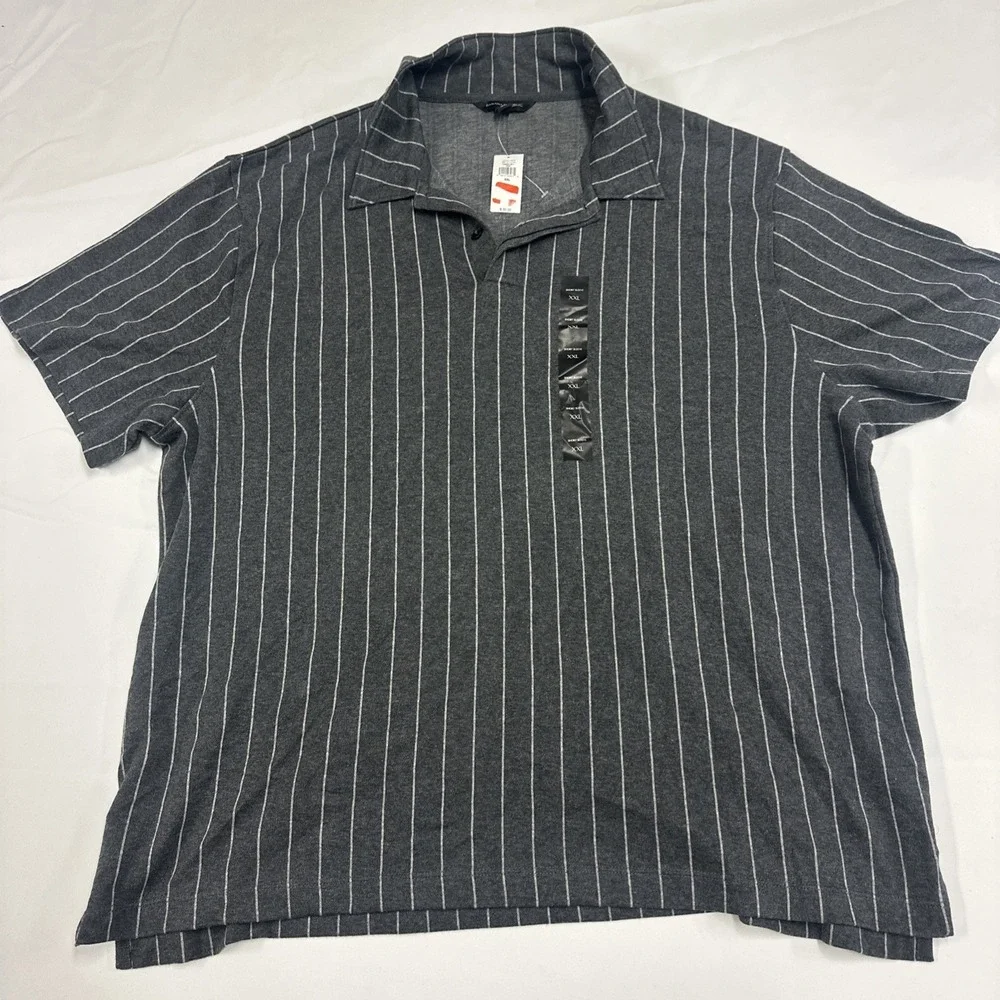 NWT‎ Banana Republic Gray White Short Polo Mens Size XXL Shirt Stripe